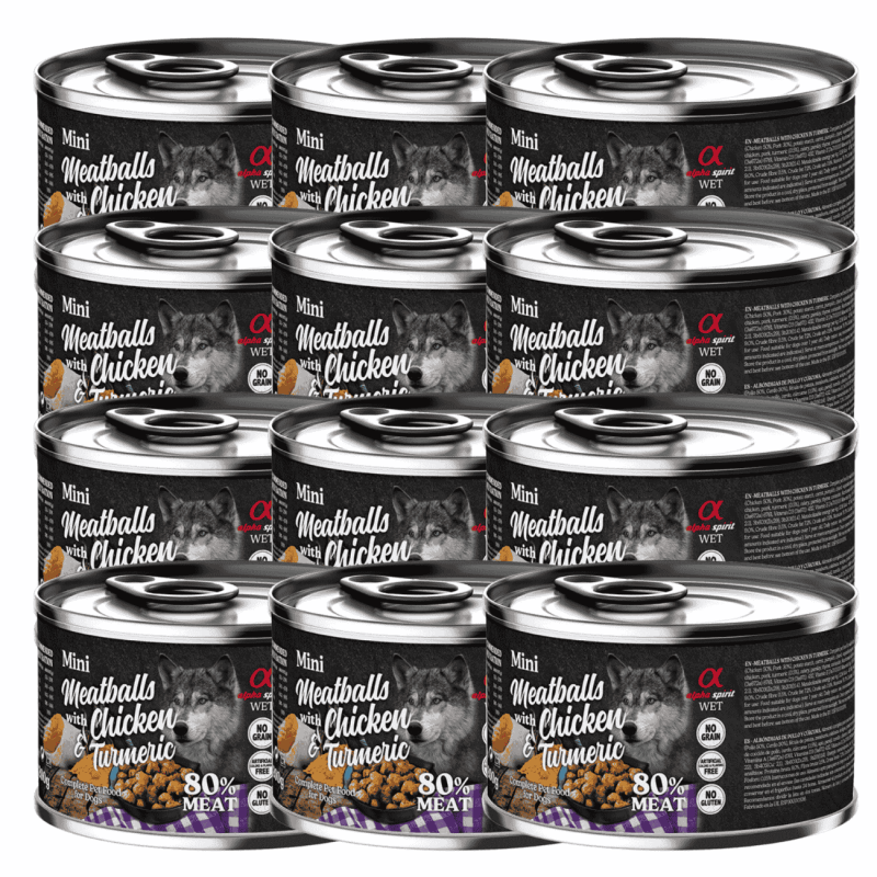 Alpha Spirit Albóndigas de Pollo y Cúrcuma 200 gr y 400 gr - Nutrición Natural y Saludable para Perros
