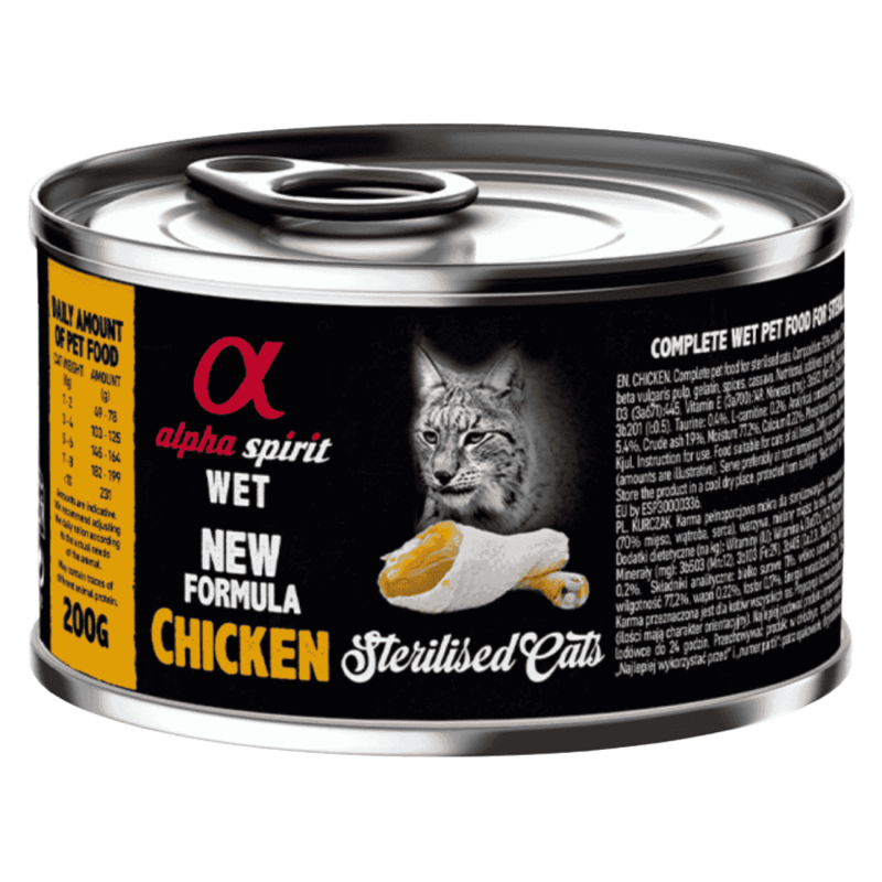 Alpha Spirit Comida Húmeda para Gatos Esterilizados de Pollo – Latas 100 g y 200 g | Alta Palatabilidad y Sin Gluten