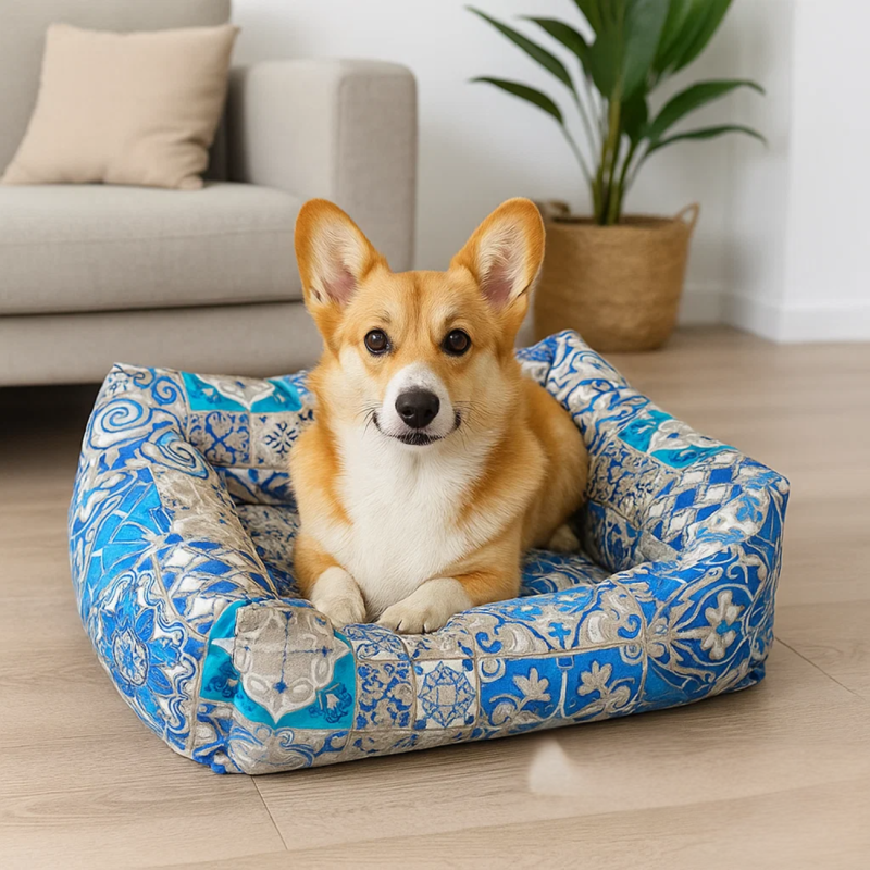 Cama Arabesco Azul: Diseño Elegante y Máximo Confort para Mascotas