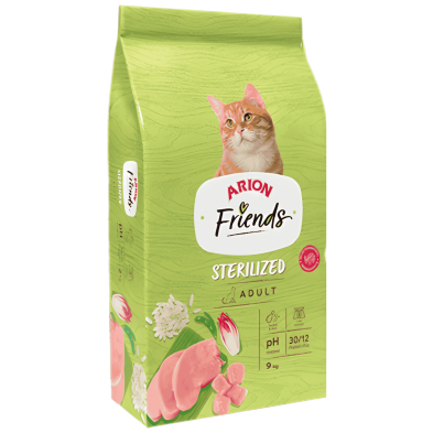 Arion Friends Cat Sterilized Pienso para Gatos Esterilizados – Pavo y Arroz 9 kg | Control de Peso