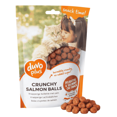 Bolitas de Salmón Duvoplus | Snack Natural y Crujiente para Gatos 50g