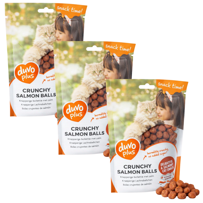 Bolitas de Salmón Duvoplus | Snack Natural y Crujiente para Gatos 50g