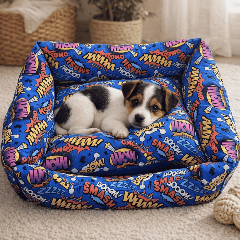 Cuna Antipelusa Comic Azul 55cm | Cama para perros y gatos acolchada