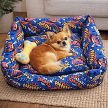 Cuna Antipelusa Comic Azul 55cm | Cama para perros y gatos acolchada