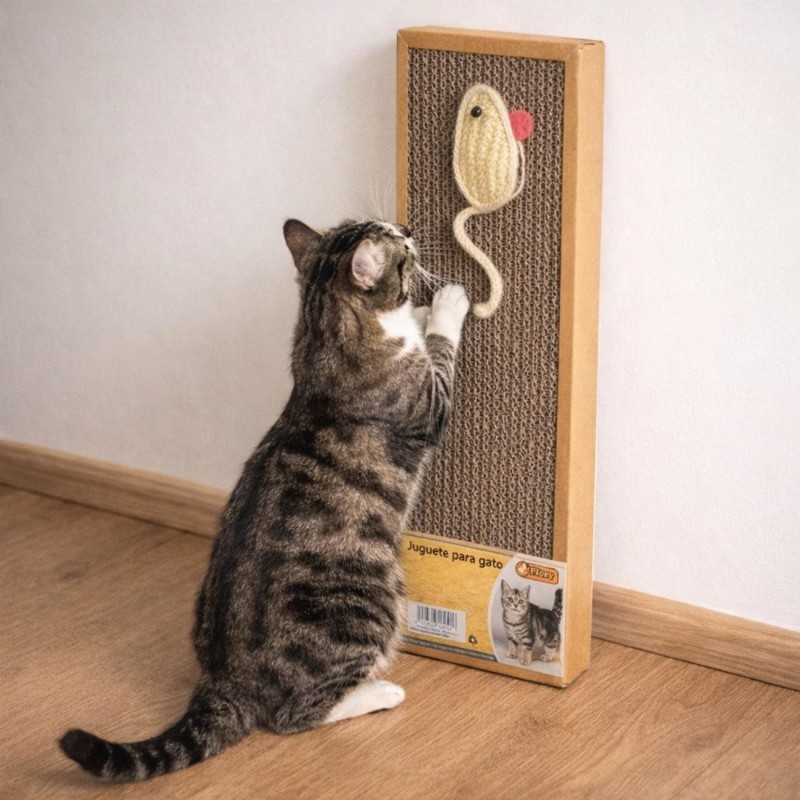 Rascador cartón gato 37×13×2 cm | Ratón y Pececito