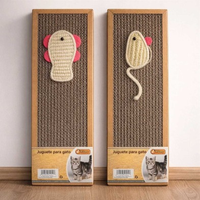 Rascador cartón gato 37×13×2 cm | Ratón y Pececito
