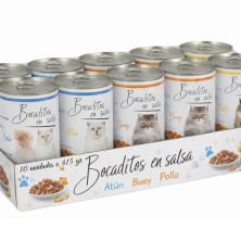 Pack 10 Latas Bocaditos en Salsa para Gatos | Surtido Pollo, Buey y Atún