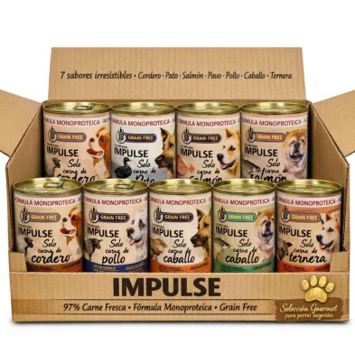 Pack 10 Latas Impulse 97% Carne | Comida Húmeda Natural Perros