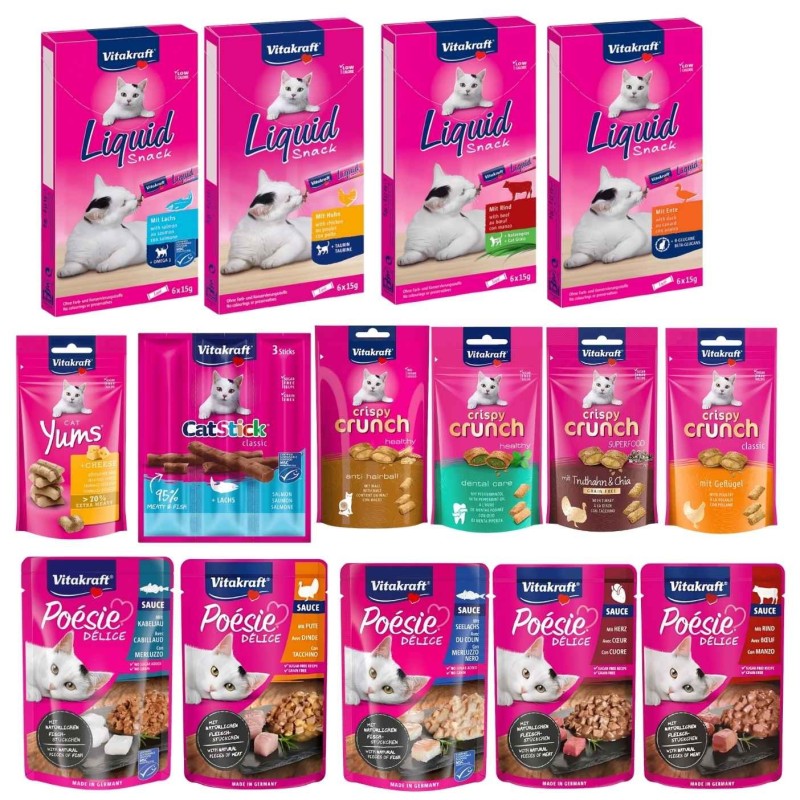 Pack Vitakraft Gatos: 22 Snacks y Comida Húmeda Variada | Oferta Degustación