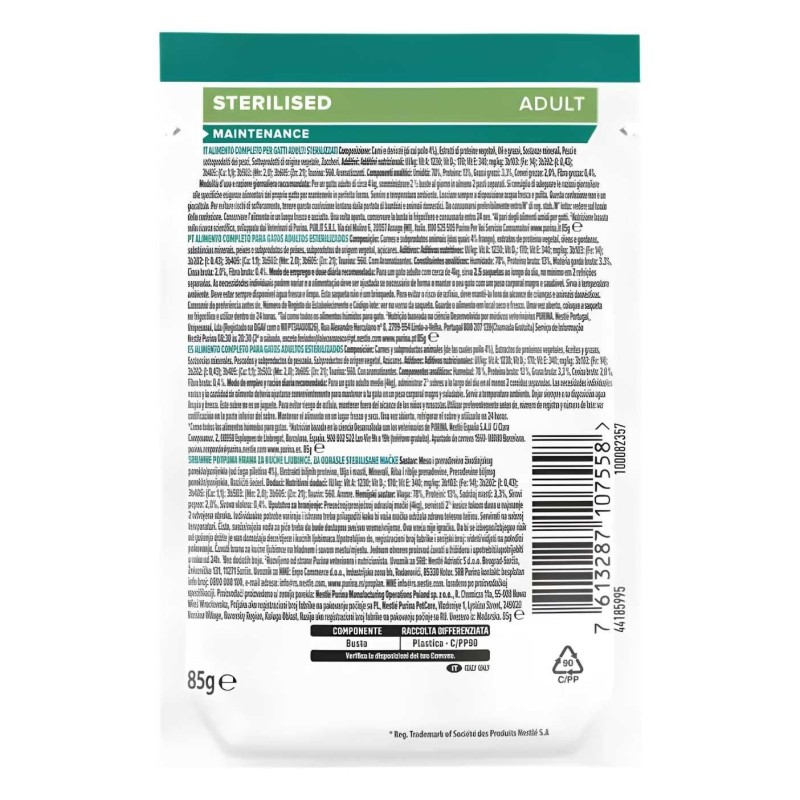 Purina Pro Plan Sterilised Pollo en Salsa 85g | Alimento para Gatos Esterilizados