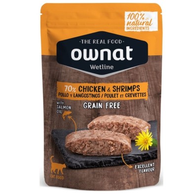 Caja 12x Sobres Ownat Wetline Gato Pollo y Camarones 85g | Sevilla