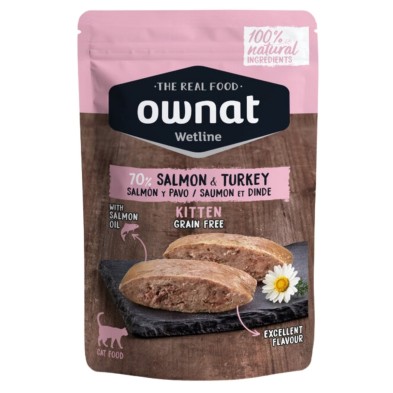 Caja 12x Sobres Ownat Wetline Gatitos Salmón y Pavo 85g | Sevilla