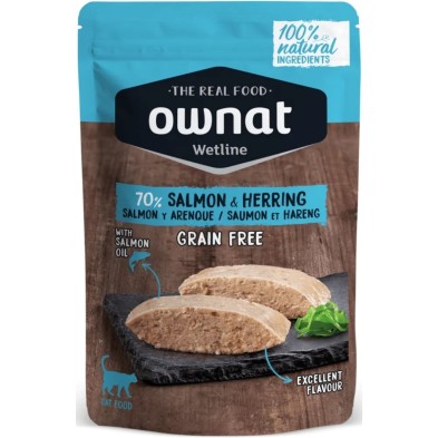 Caja 12x Sobres Ownat Wetline Gato Salmón y Arenque 85g | Sevilla