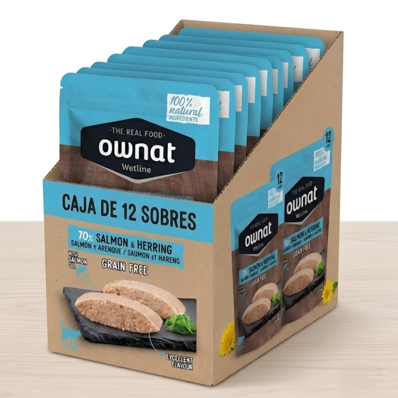 Caja 12x Sobres Ownat Wetline Gato Salmón y Arenque 85g | Sevilla