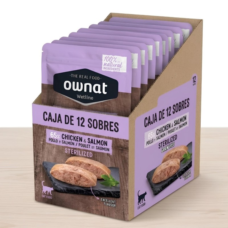 Caja 12x Sobres Ownat Wetline Gato Esterilizado Pollo y Salmón | Sevilla