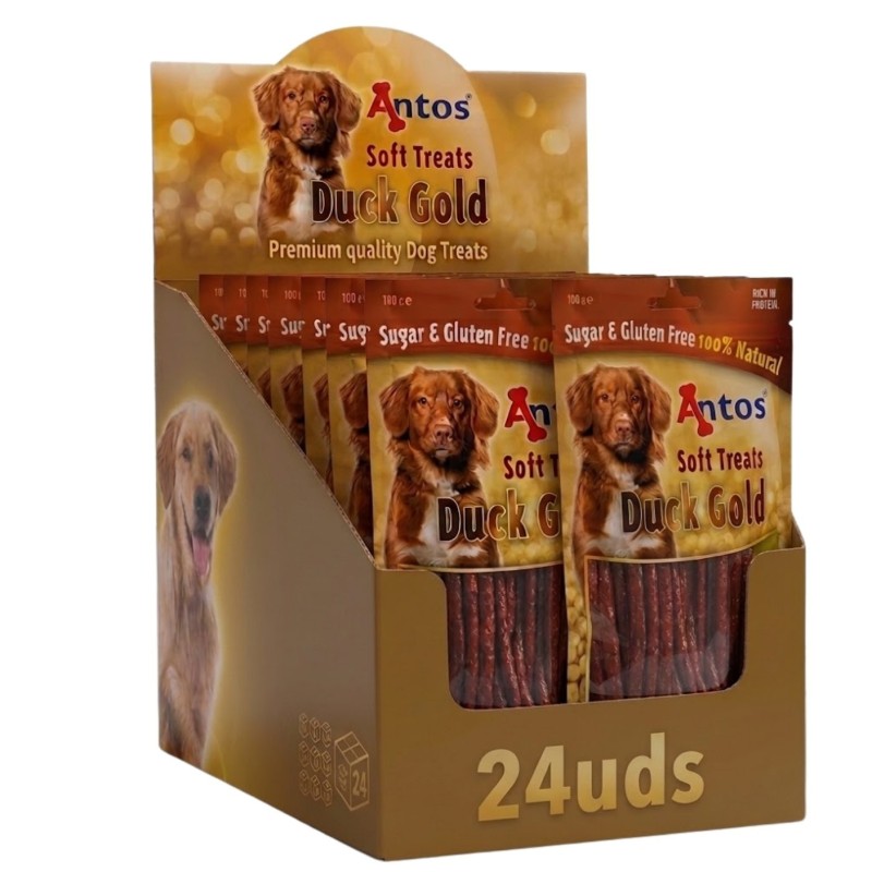 Antos Duck Gold Snacks de Pato para Perros | 100g y Packs de 1 a 24 uds