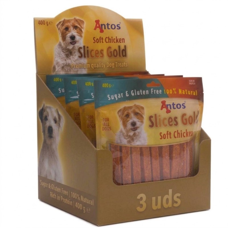 Antos Slices Gold Snacks en Tiras para Perros | 100g, 400g y Packs Ahorro
