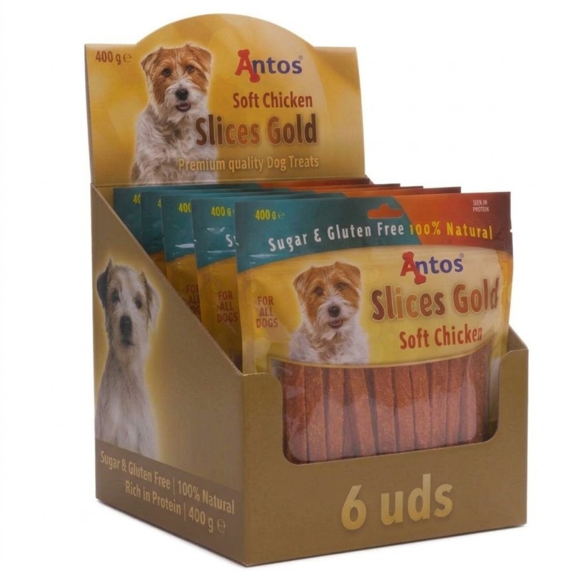 Antos Slices Gold Snacks en Tiras para Perros | 100g, 400g y Packs Ahorro