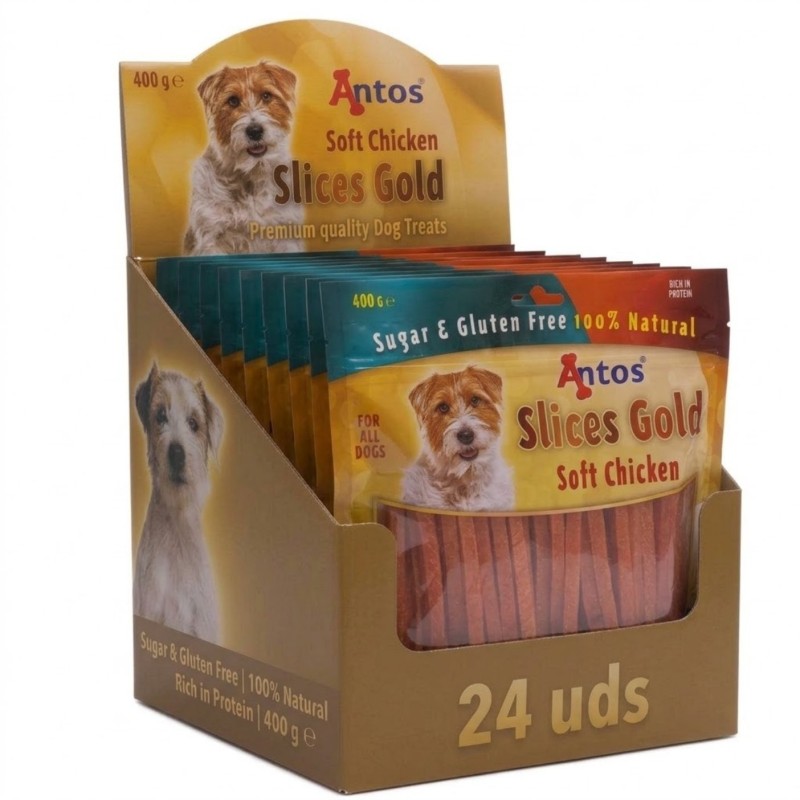 Antos Slices Gold Snacks en Tiras para Perros | 100g, 400g y Packs Ahorro