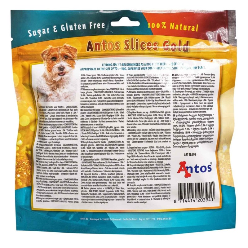 Antos Slices Gold Snacks en Tiras para Perros | 100g, 400g y Packs Ahorro
