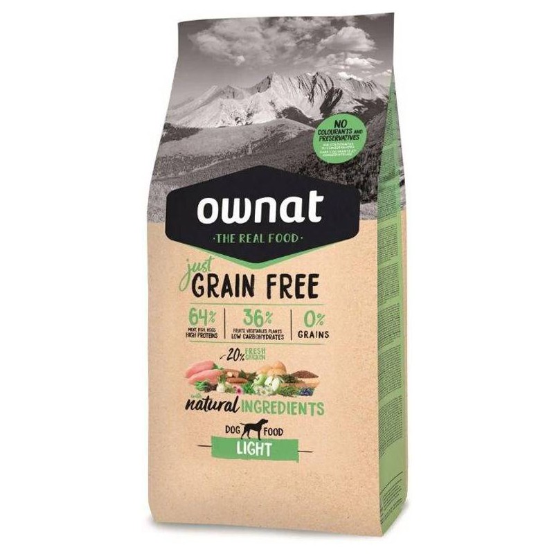 Ownat Grain Free Just Light – Pienso Sin Cereales Bajo en Calorías para Perros Adultos 3kg y 14kg | supienso.com