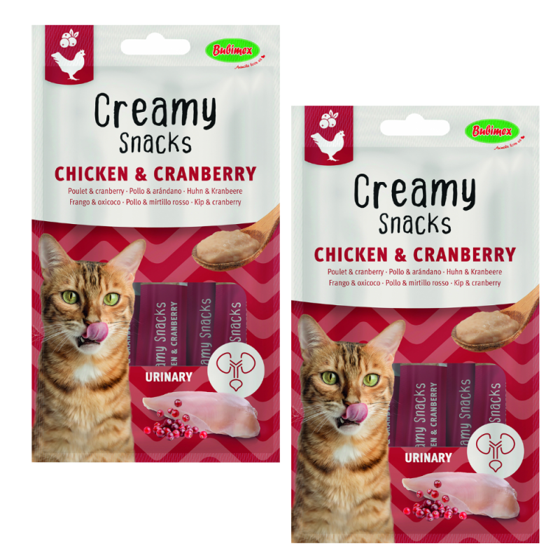 Bubimex Snack Cremoso Gatos Pollo y Arándanos 4x60g - Cuidado Urinario