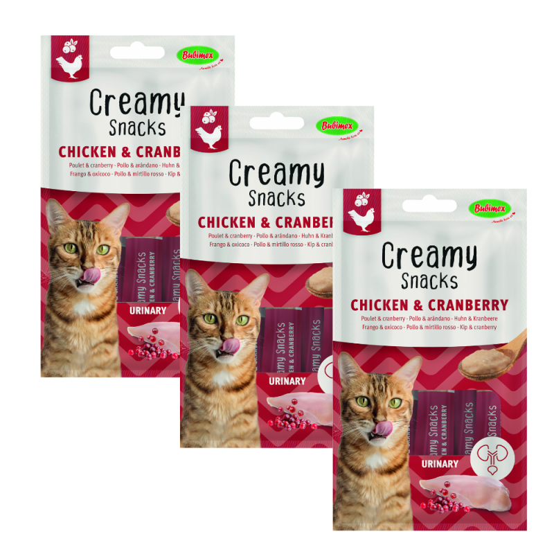 Bubimex Snack Cremoso Gatos Pollo y Arándanos 4x60g - Cuidado Urinario