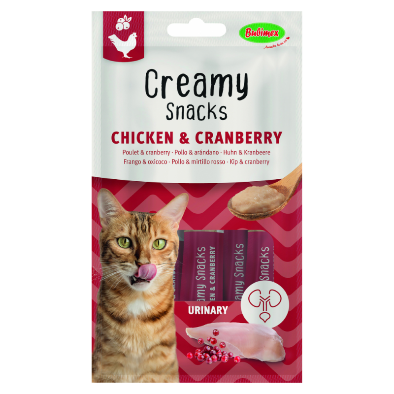 Bubimex Snack Cremoso Gatos Pollo y Arándanos 4x60g - Cuidado Urinario