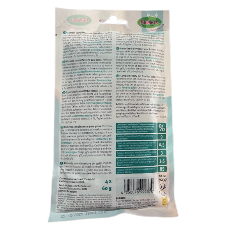 Bubimex Creamy Pollo y Cangrejo - Snack Cremoso para Gatos