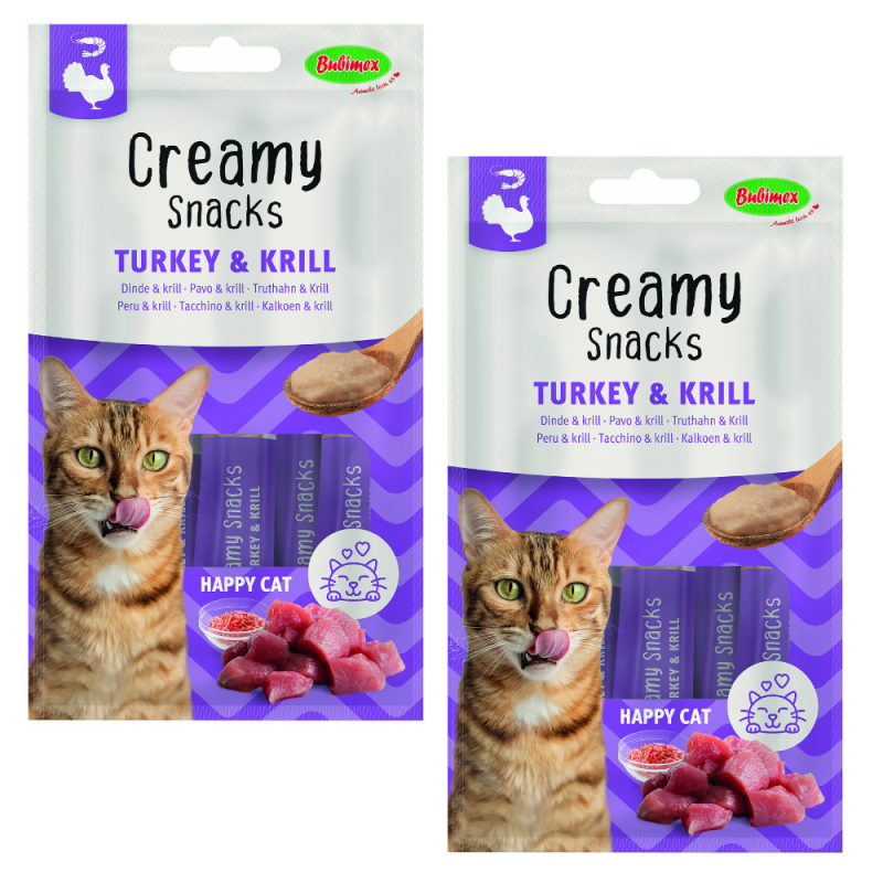 Bubimex Snack Cremoso Gatos Felices Pavo y Krill 4x60g - Premio Nutritivo para Gatos