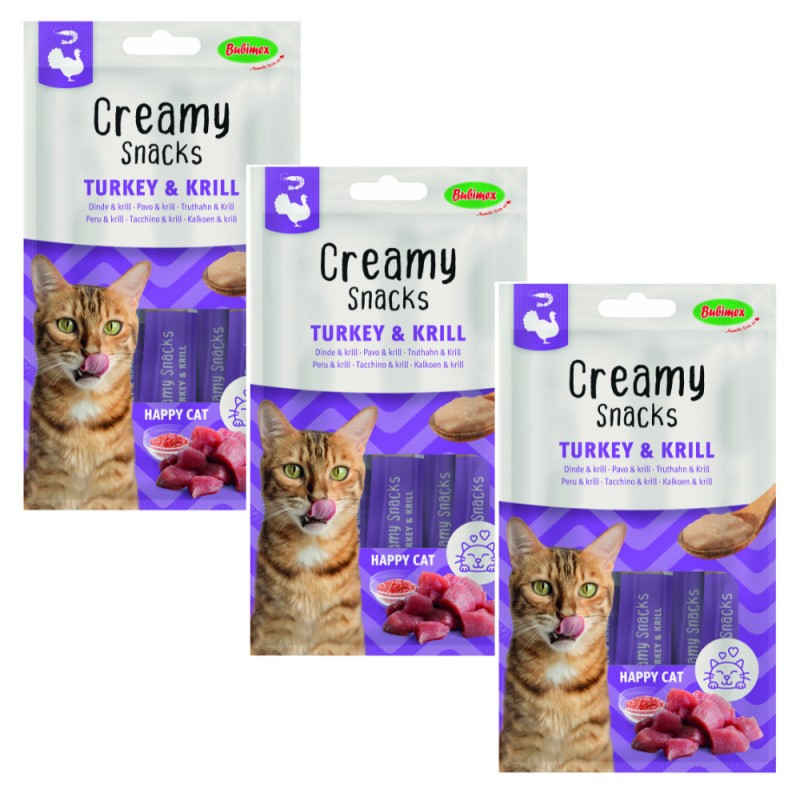 Bubimex Snack Cremoso Gatos Felices Pavo y Krill 4x60g - Premio Nutritivo para Gatos