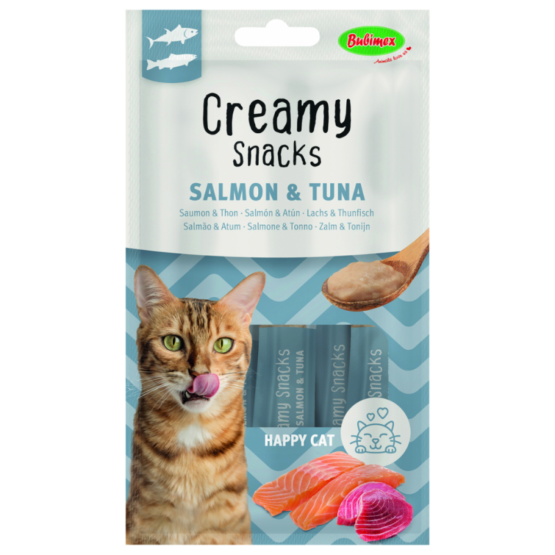Bubimex Snack Cremoso Gatos Felices Salmón y Atún 4x60g - Nutrición Saludable y Sabrosa