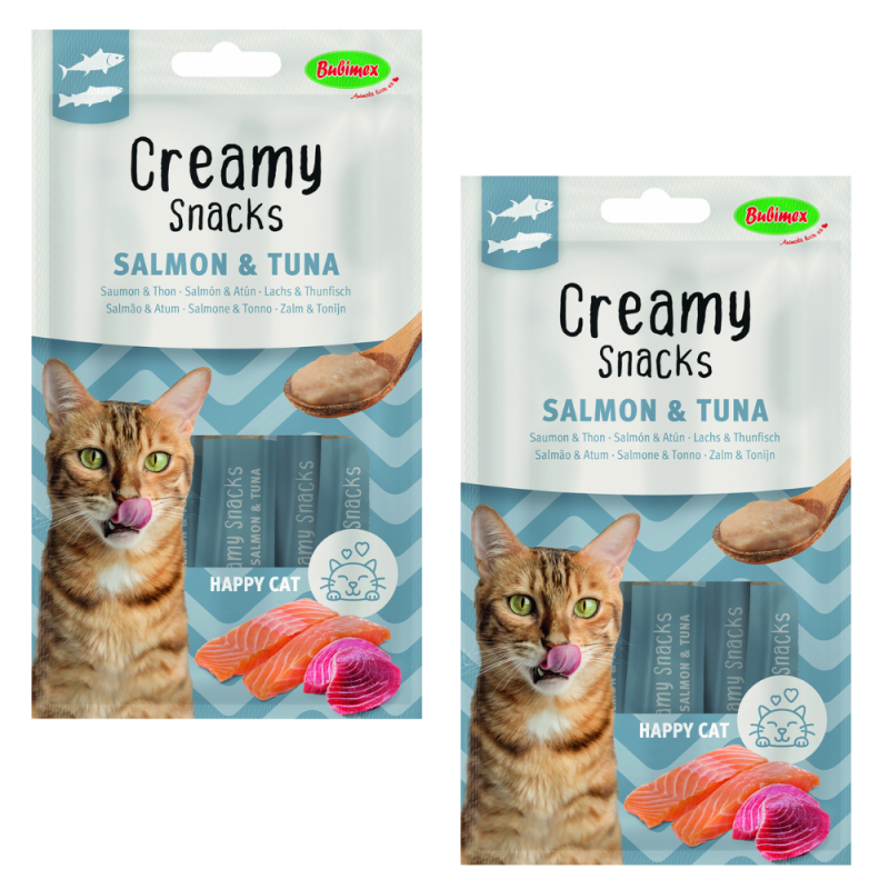 Bubimex Snack Cremoso Gatos Felices Salmón y Atún 4x60g - Nutrición Saludable y Sabrosa