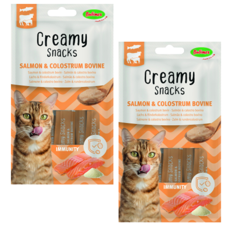 Bubimex Snack Cremoso Salmón y Calostro 4x60g - Refuerzo Inmunológico para Gatos