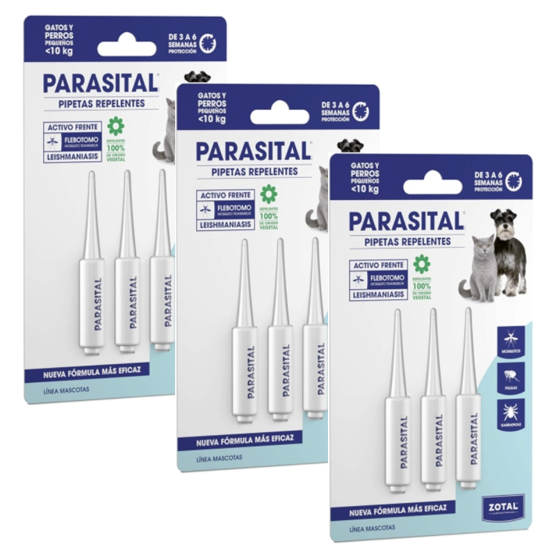 Parasital Pipetas Gatos y Perros Pequeños x 3 Uds | Repelente contra Pulgas, Garrapatas y Mosquitos