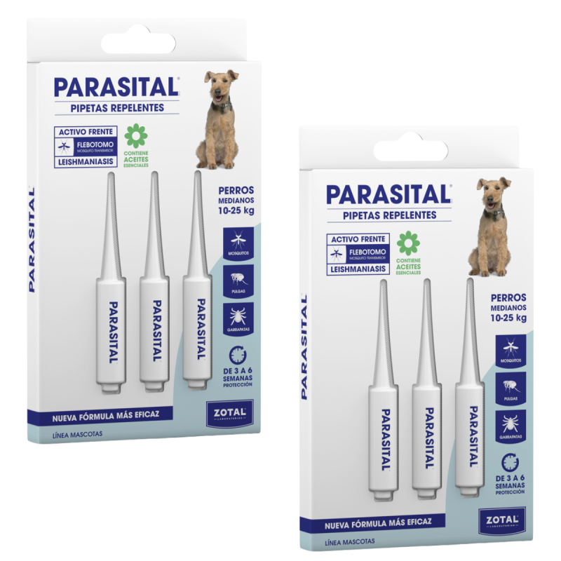 Parasital Pipetas Perros Medianos 10-25 kg x 3Uds | Repelente contra Pulgas, Garrapatas y Mosquitos