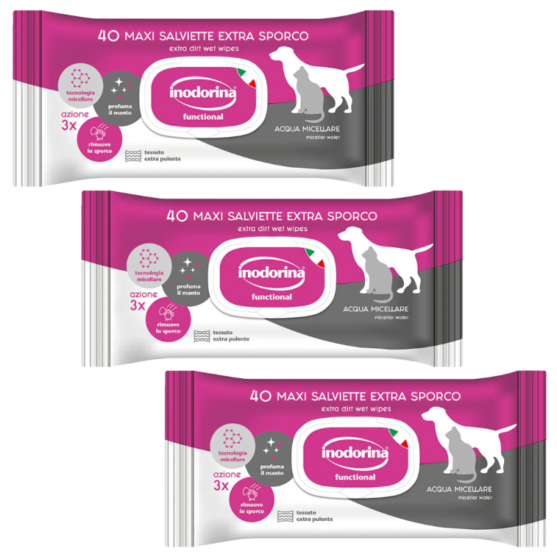 Inodorina 40 Maxi Toallitas Perros y Gatos - Agua Micelar | Limpieza Suave