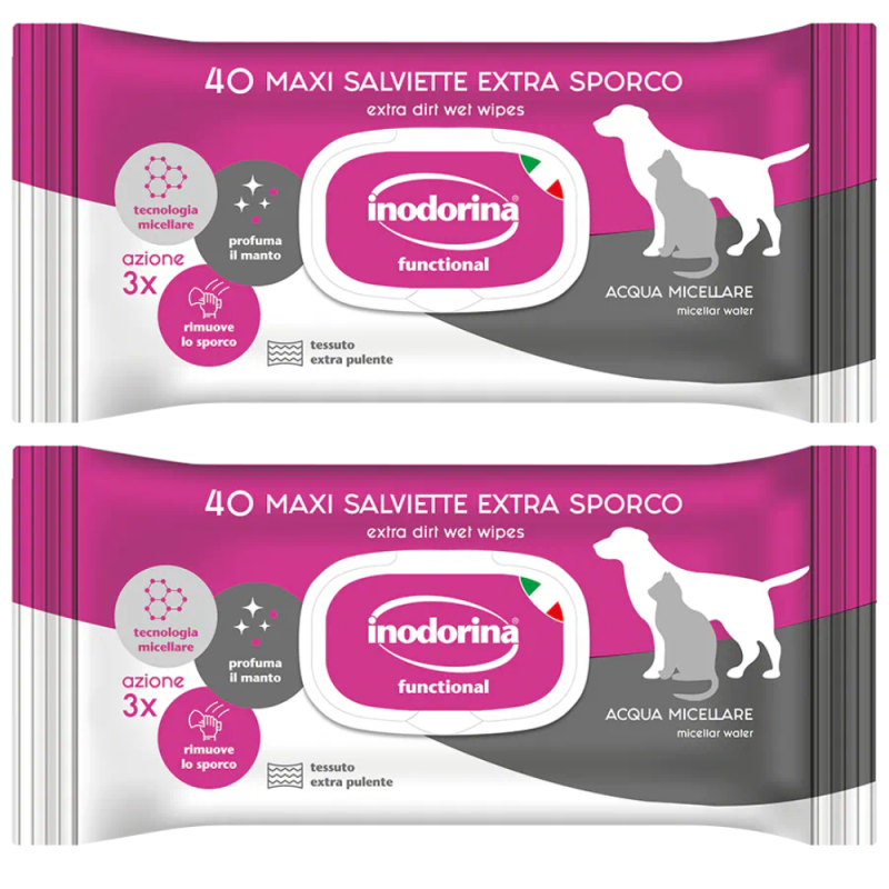 Inodorina 40 Maxi Toallitas Perros y Gatos - Agua Micelar | Limpieza Suave