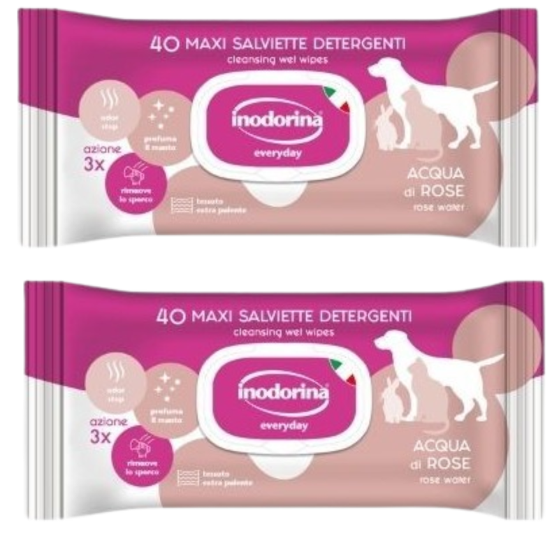 Inodorina 40 Maxi Toallitas Agua de Rosa Perros y Gatos - Frescura y Cuidado