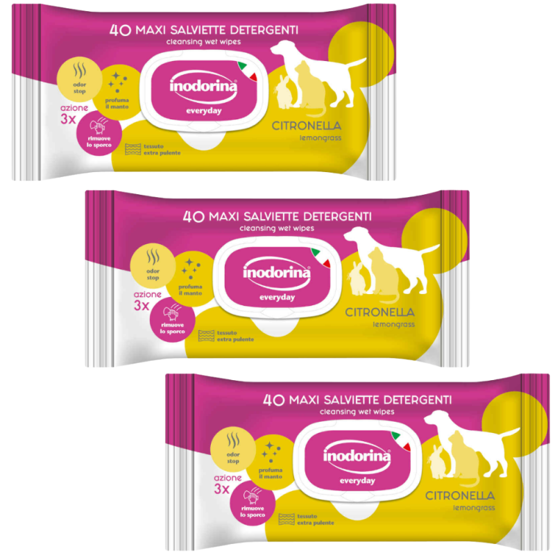 Inodorina 40 Toallitas Perros, Gatos y Roedores - Aroma a Citronella