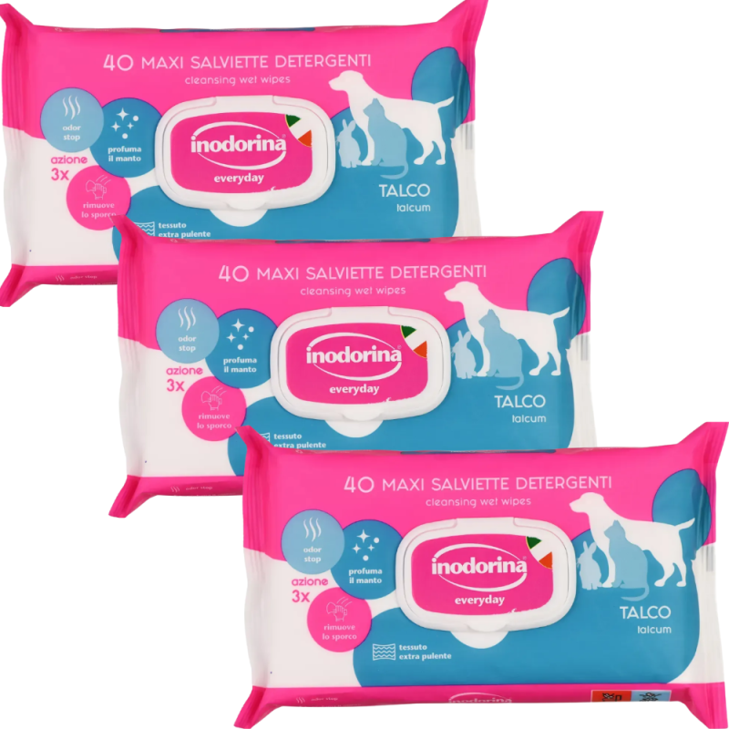 Inodorina 40 Toallitas Perros y Gatos - Talco | Limpieza y Suavidad
