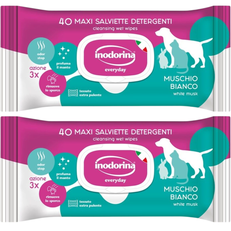 Inodorina 40 Toallitas Perros y Gatos - Musgo Blanco | Frescura y Limpieza