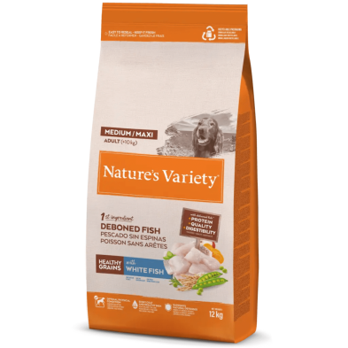 Nature's Variety Adult Medium/Maxi Pescado Blanco – Pienso para Perro Adulto con Healthy Grain
