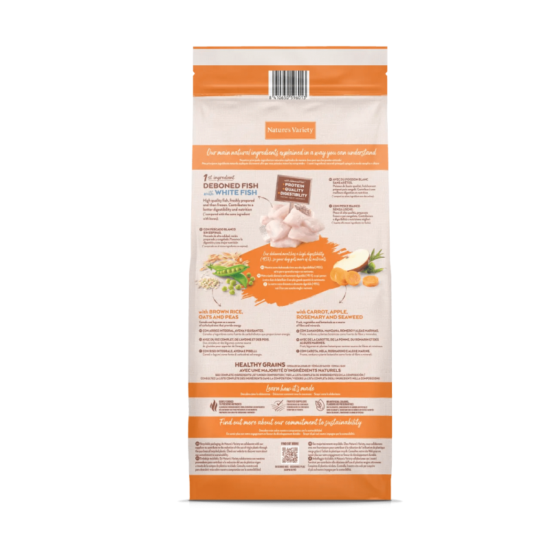 Nature's Variety Adult Medium/Maxi Pescado Blanco – Pienso para Perro Adulto con Healthy Grain