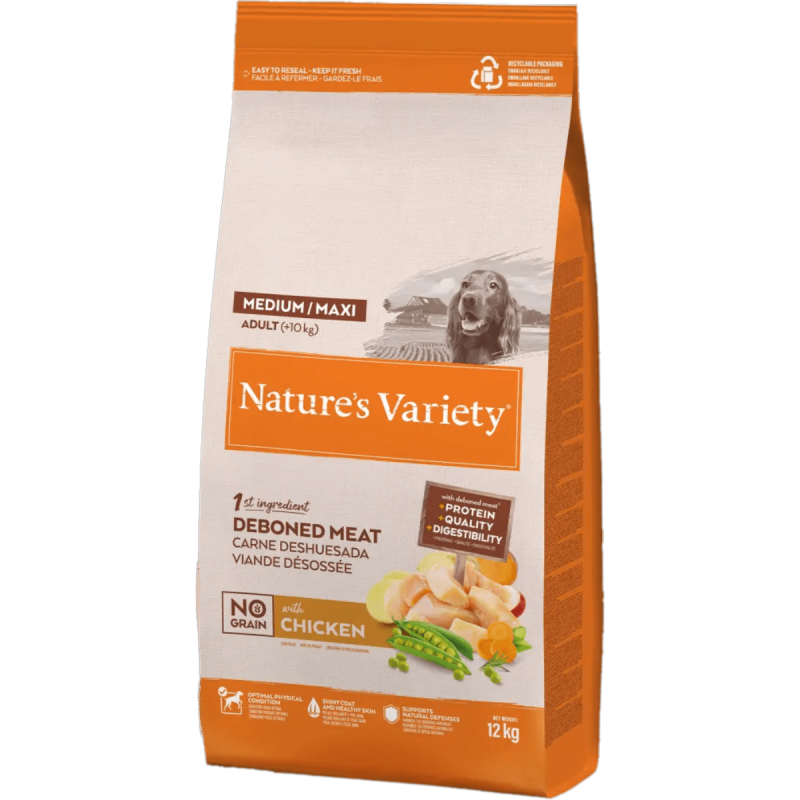 Nature's Variety Adult Medium/Maxi No Grain Pollo Campero – Pienso para Perro Adulto sin Cereales