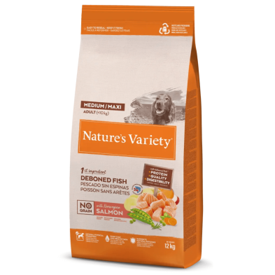 Nature's Variety Adult Medium/Maxi No Grain Salmón Noruego – Pienso para Perro Adulto sin Cereales