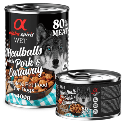 Alpha Spirit Albóndigas de Cerdo y Alcaravea 200 gr y 400 gr - Alimentación Natural para Perros