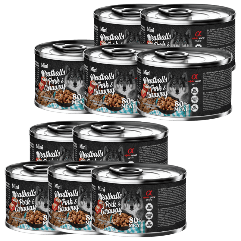 Alpha Spirit Albóndigas de Cerdo y Alcaravea 200 gr y 400 gr - Alimentación Natural para Perros