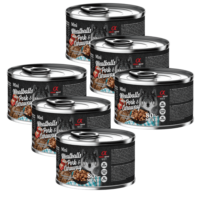 Alpha Spirit Albóndigas de Cerdo y Alcaravea 200 gr y 400 gr - Alimentación Natural para Perros