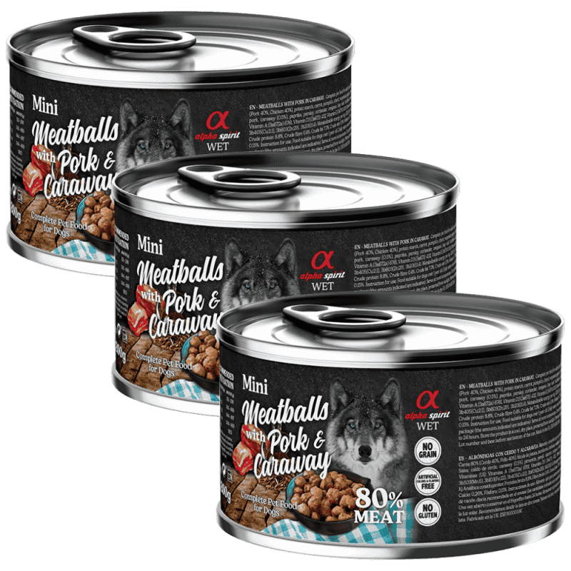 Alpha Spirit Albóndigas de Cerdo y Alcaravea 200 gr y 400 gr - Alimentación Natural para Perros